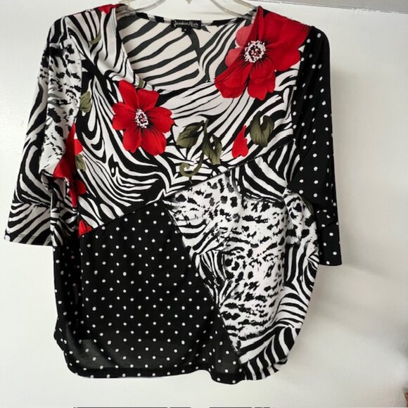 Jessica Max Womens Round Neck 3/4 Sleeve Multi-Pattern Blouse Size X - Picture 3 of 7